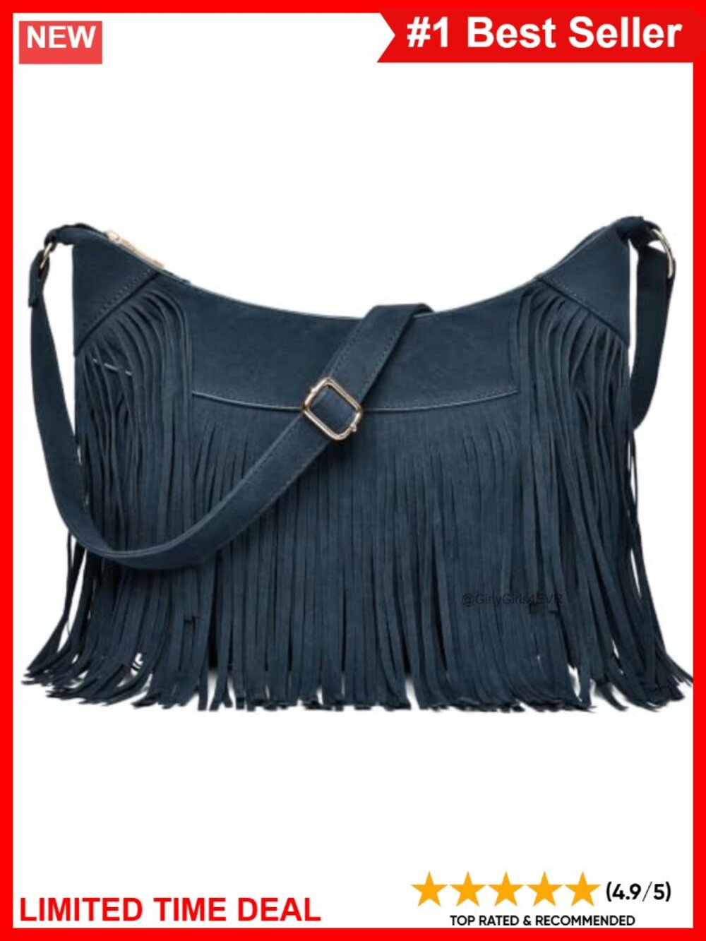 Suede Fringe Crossbody Bag Vegan Leather Hobo Retro Western Purse